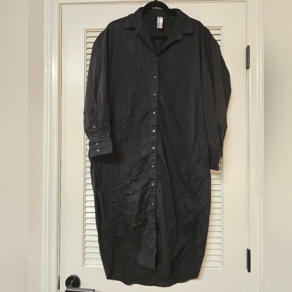 Mother Oxford - (Plus-Size) Black Classic Cotton Button Shirt Dress With Pockets